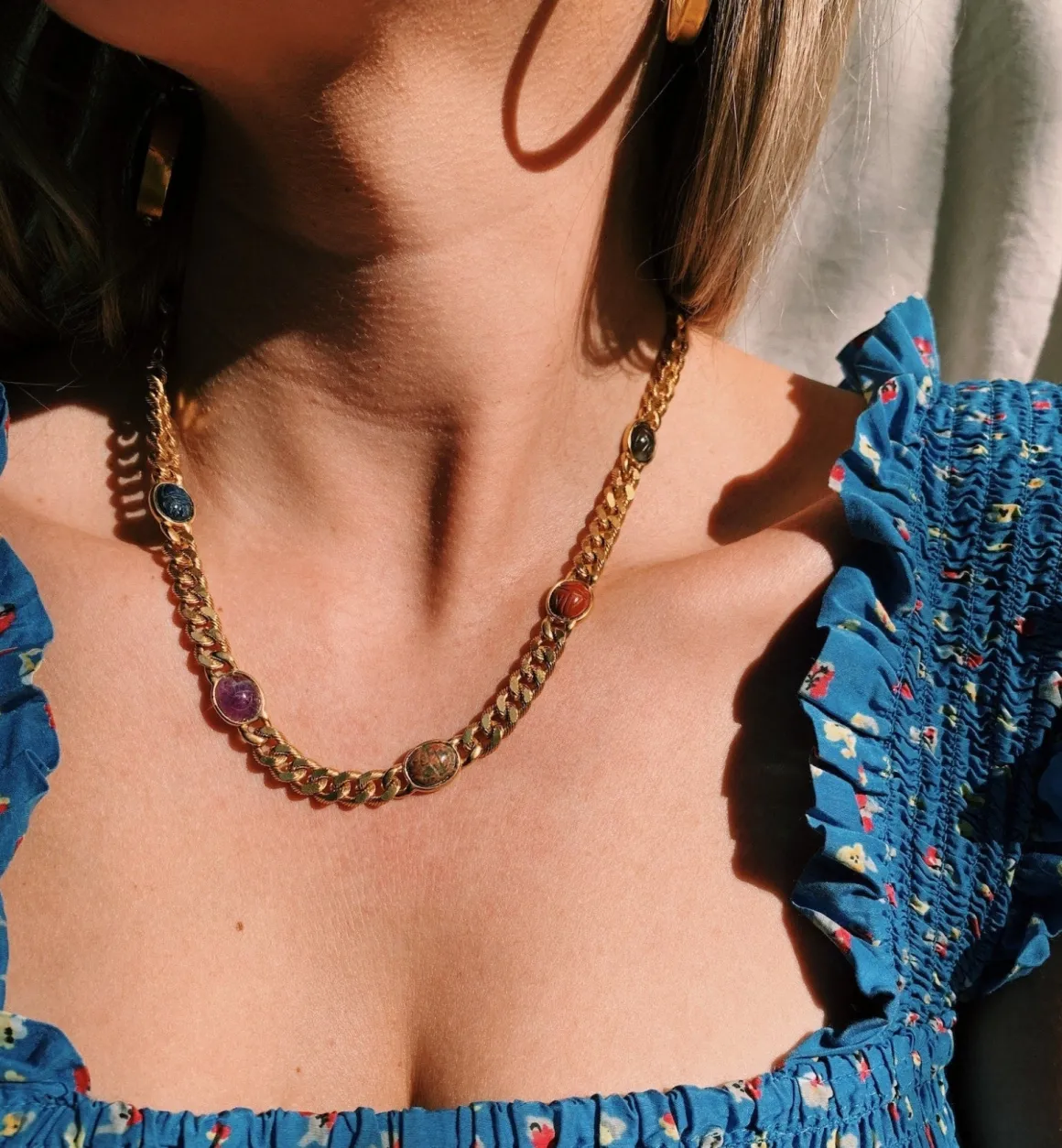 Brinker + Eliza ​Verguld | Gemstone Curb Chain Necklace