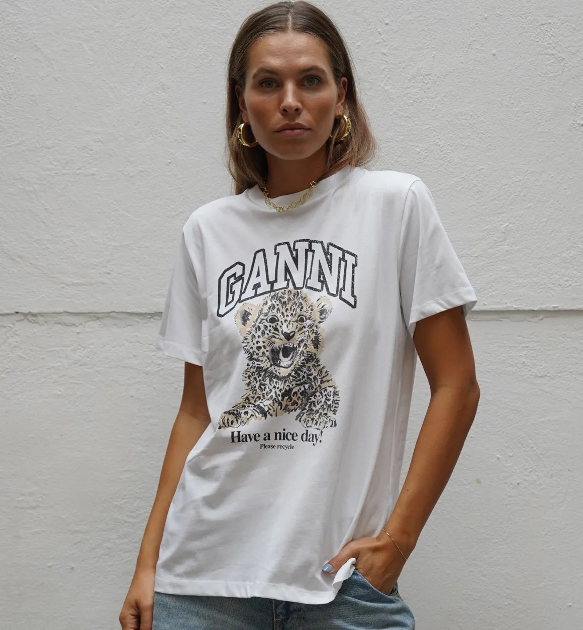 GANNI Tops | Basic Leopard T-shirt White