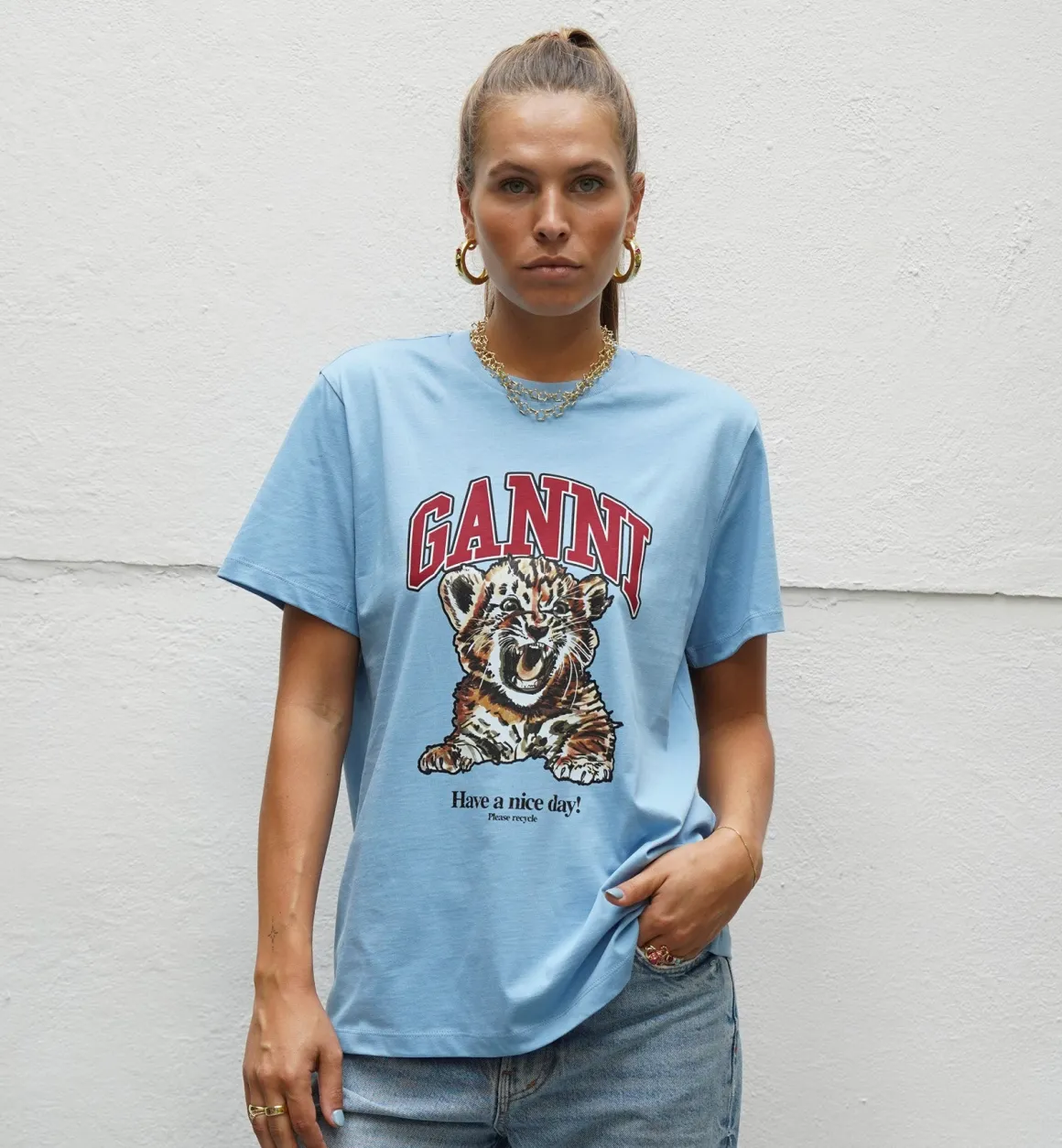 GANNI Tops | Basic Tiger T-shirt Blue