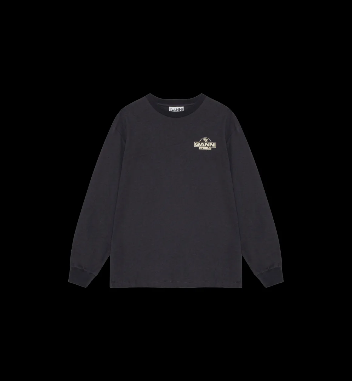 GANNI Tops | Future Palm Long Sleeve T-shirt Black