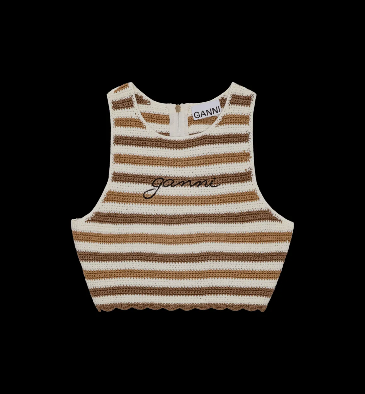 GANNI Tops | Crochet Racerback Top Brown