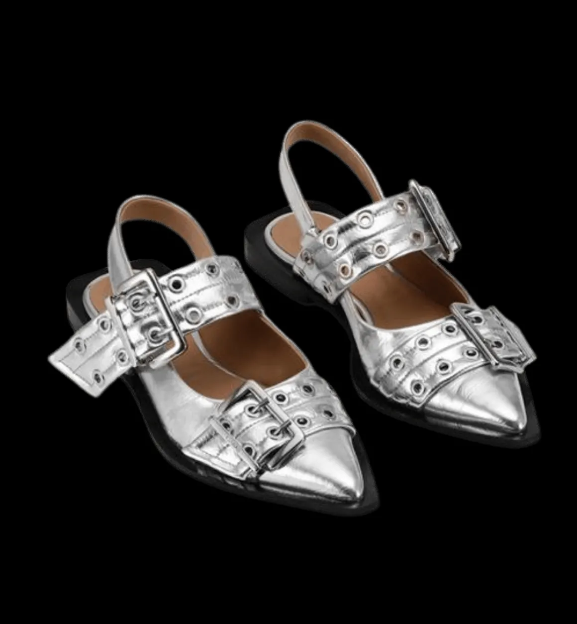 GANNI Accessories | Buckle Metallic Ballerinas Grey