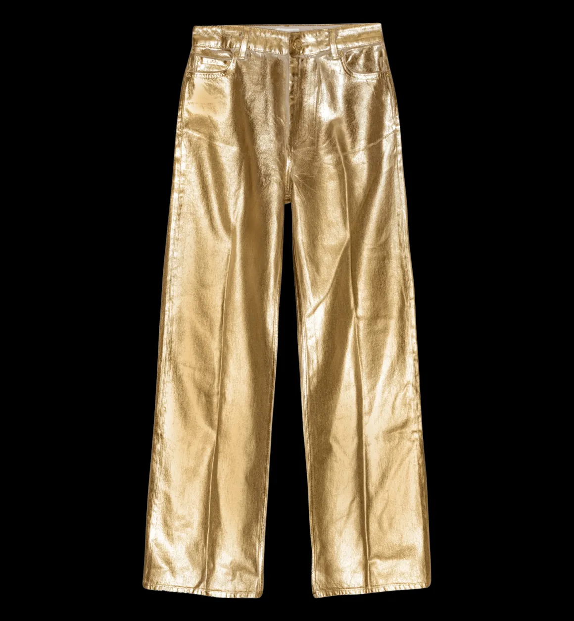 GANNI Broeken & Rokken | Co-Ords | Gold Foil Denim Wide Jeans Yellow