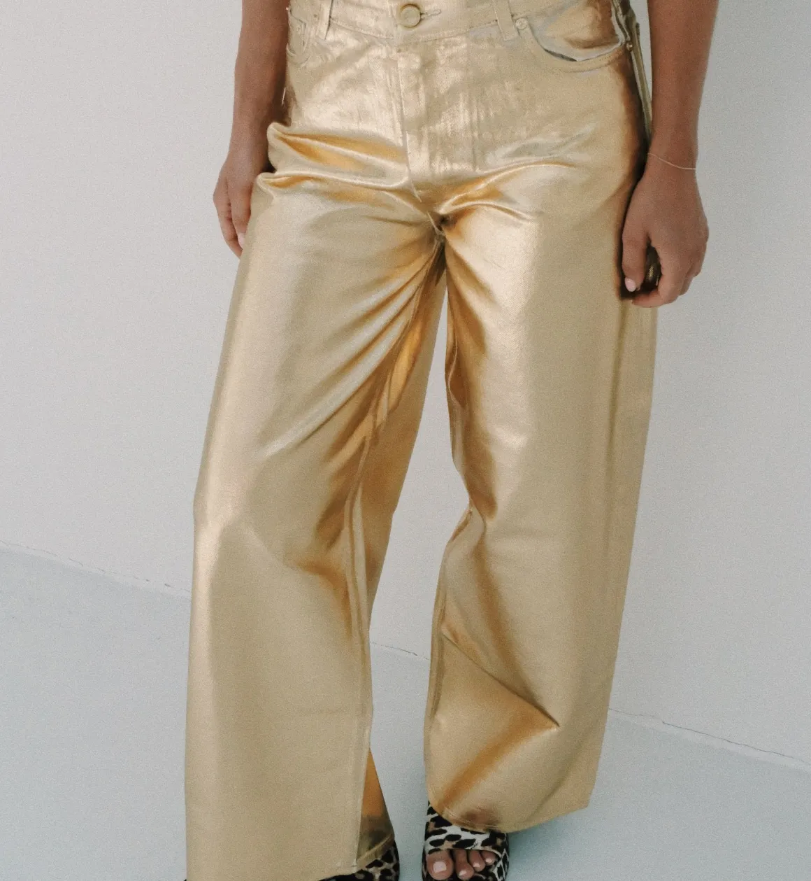 GANNI Broeken & Rokken | Co-Ords | Gold Foil Denim Wide Jeans Yellow