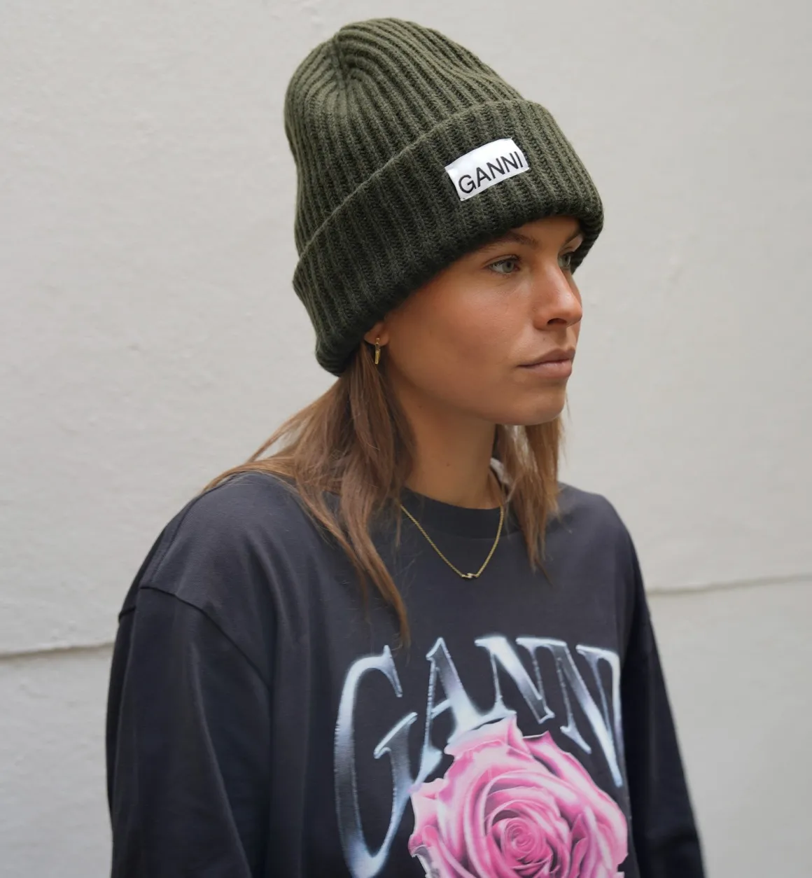 GANNI Accessories | Green Structured Rib Beanie