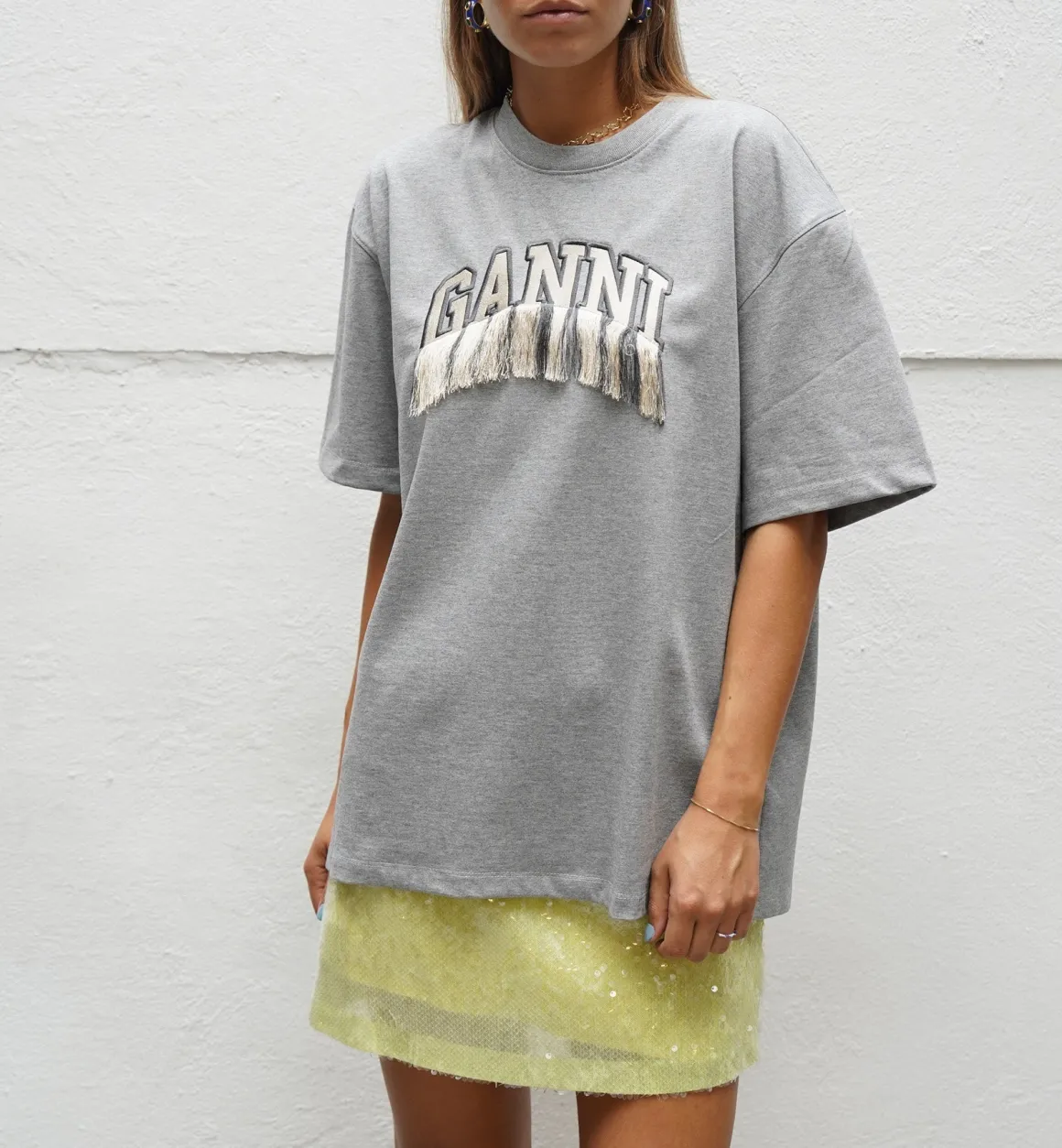 GANNI Tops | Heavy Fringe T-shirt Grey