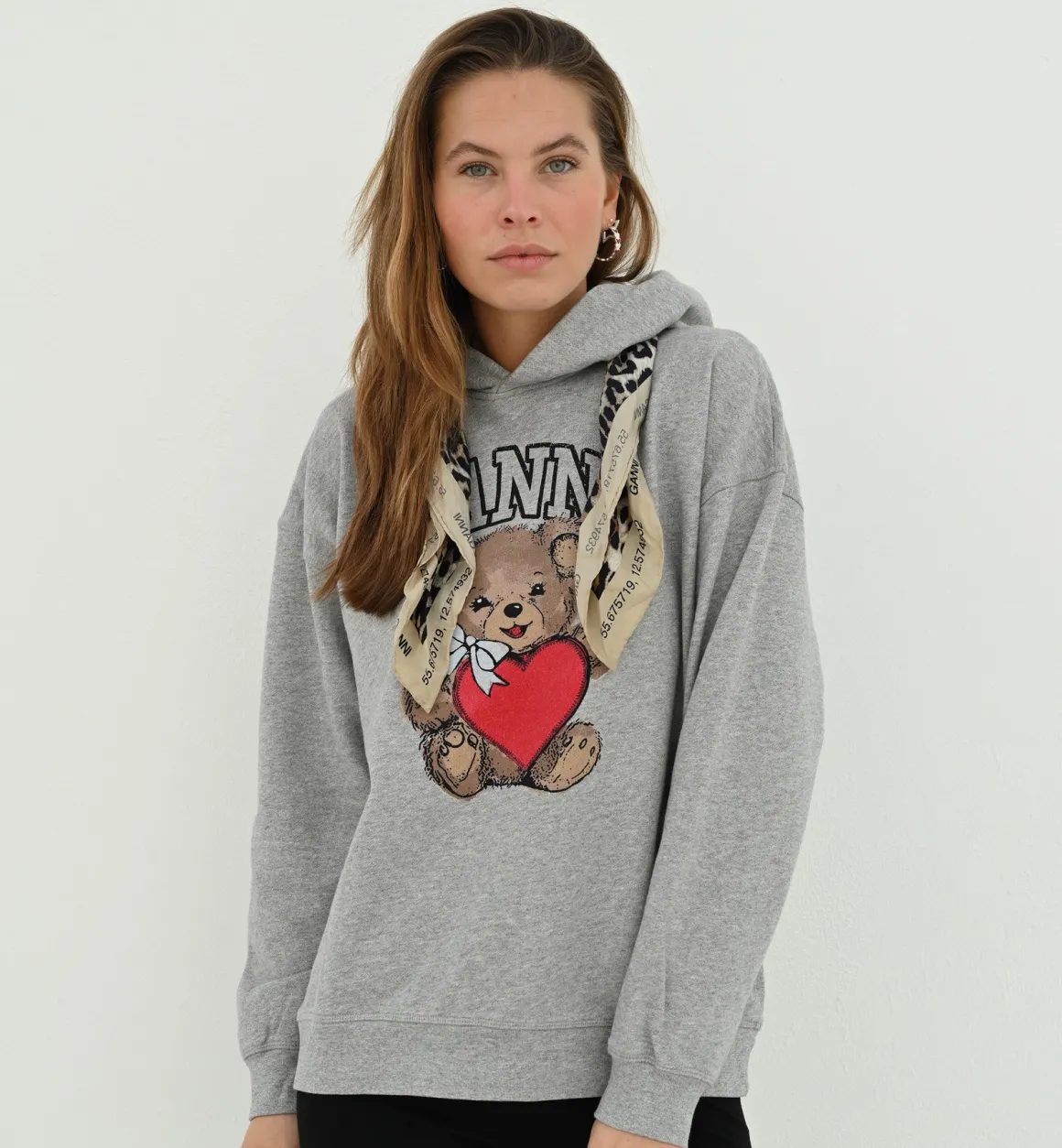 GANNI Tops | Isoli Bear Hoodie Grey