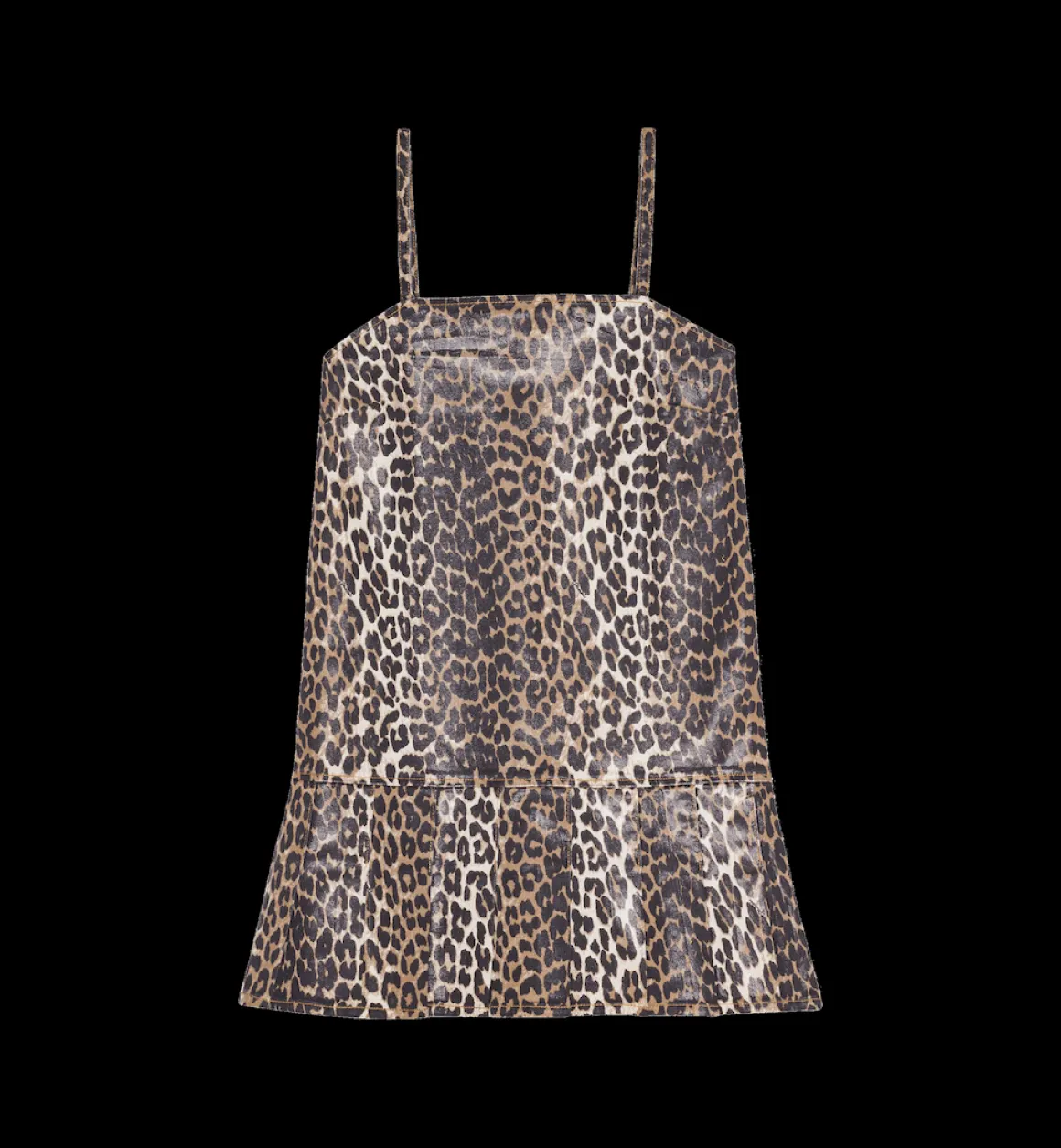 GANNI Jurken | Leopard Denim Strap Dress Brown