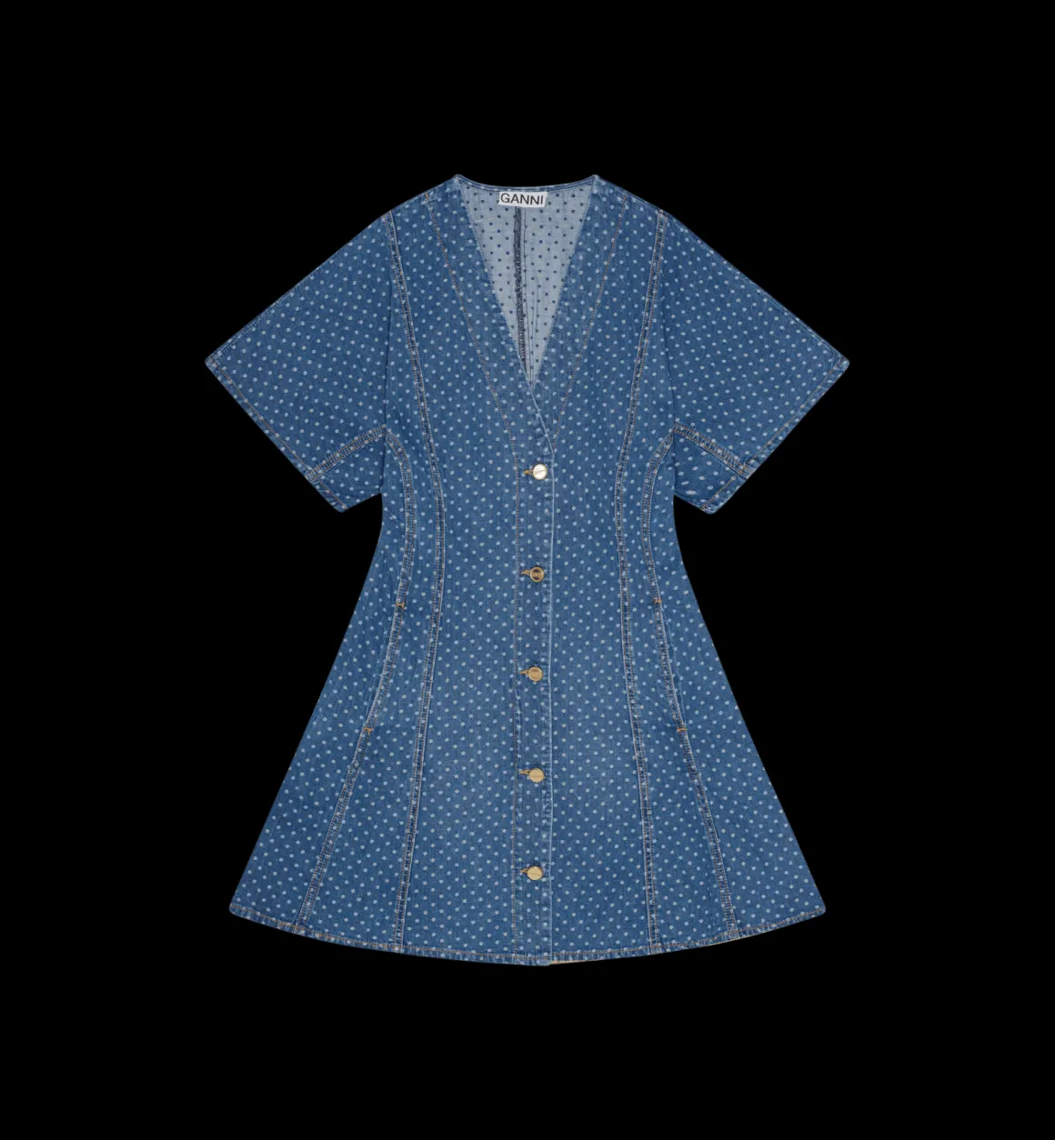 GANNI Jurken | Light Jacquard Denim Mini Dress Blue