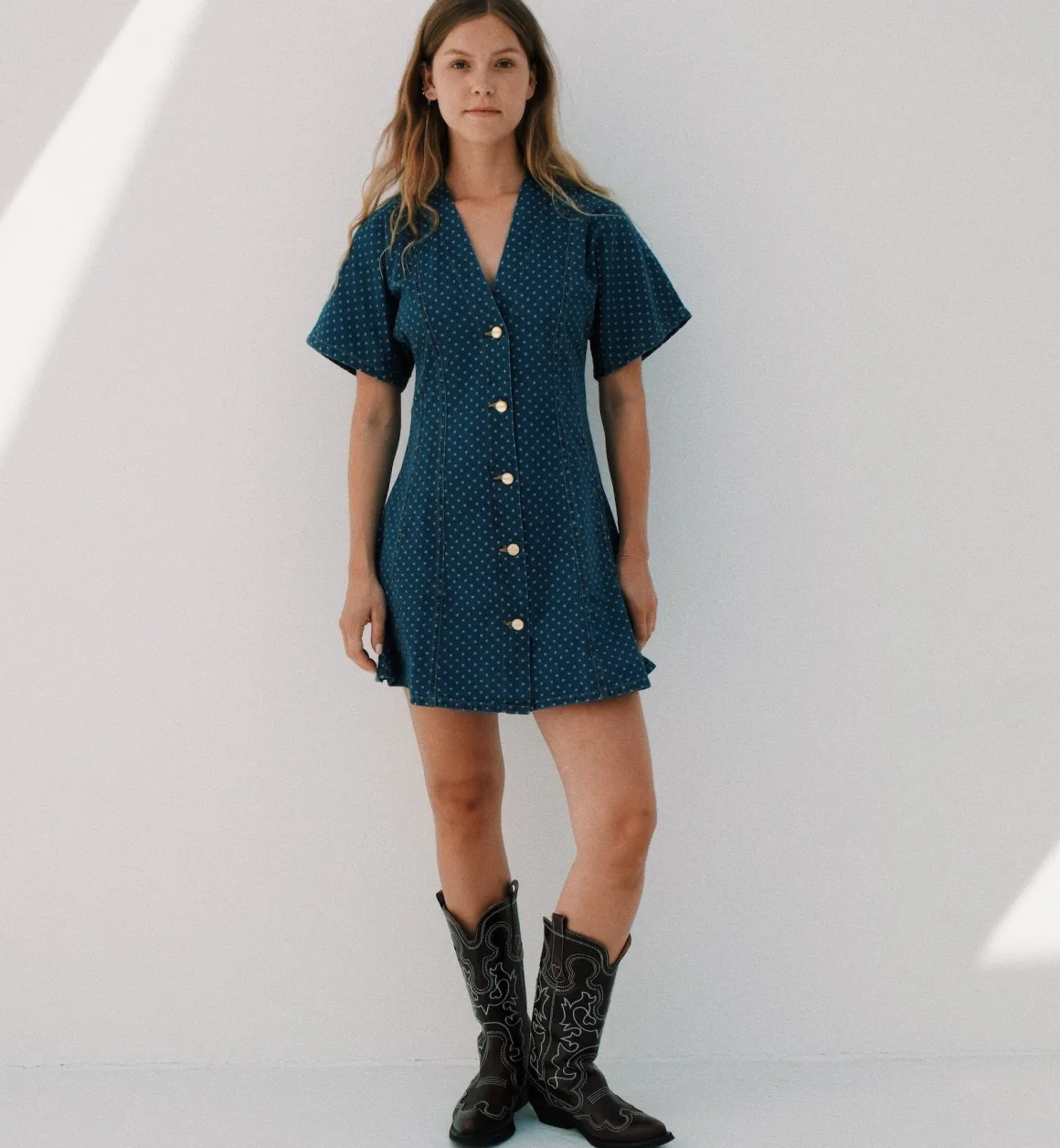 GANNI Jurken | Light Jacquard Denim Mini Dress Blue