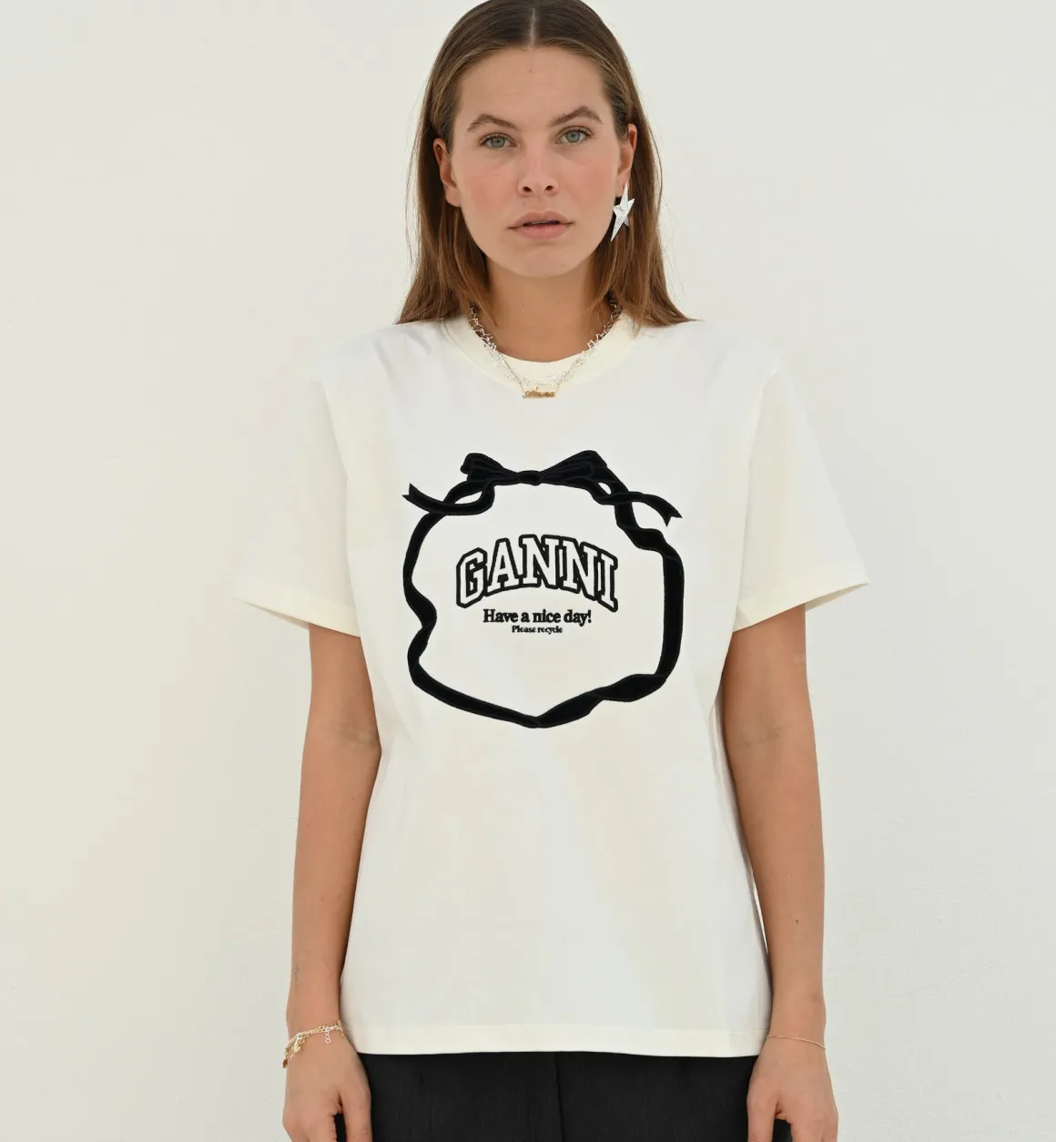 GANNI Tops | Relaxed Bow T-shirt White