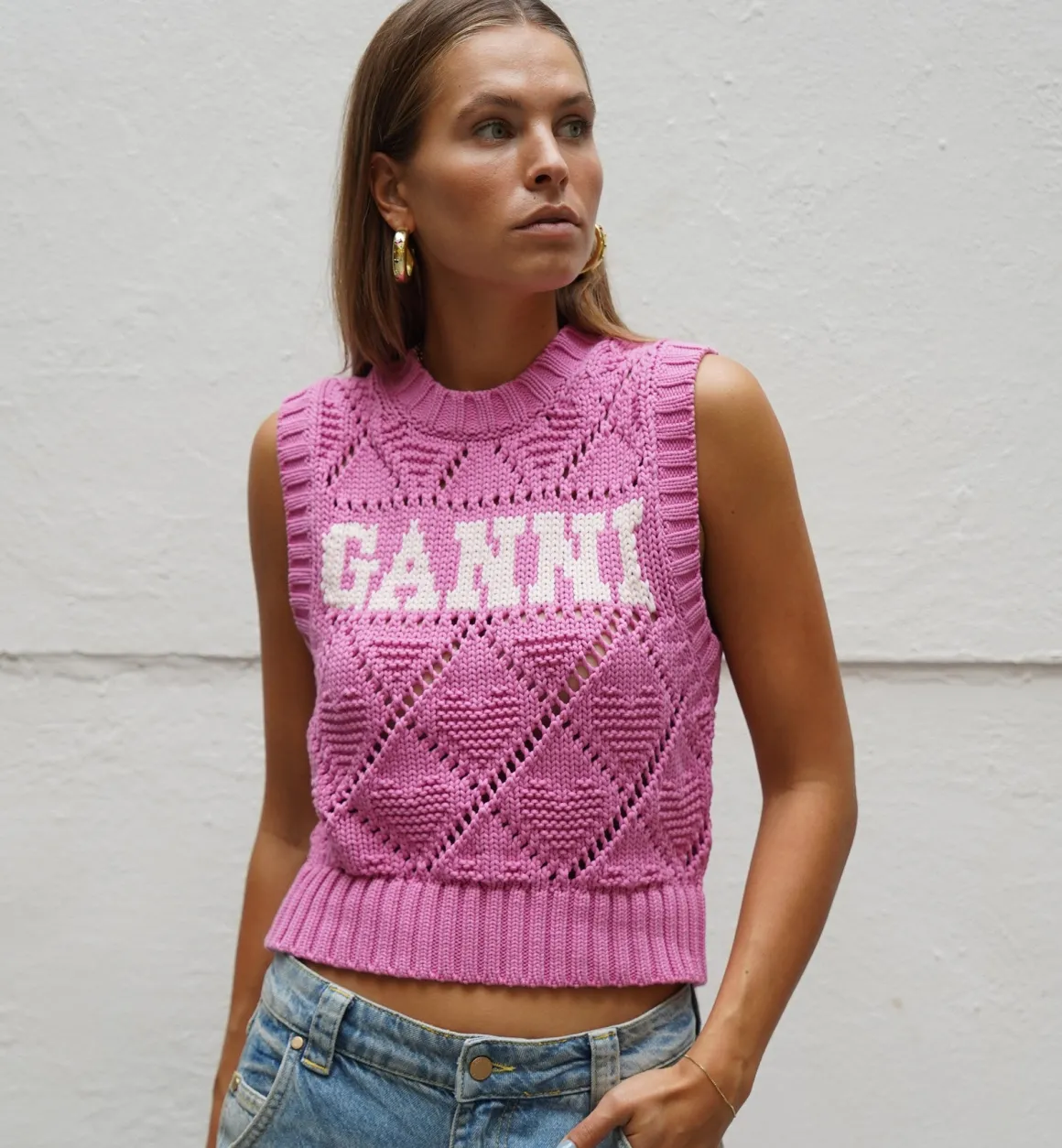 GANNI Tops | Rope Short Vest Pink