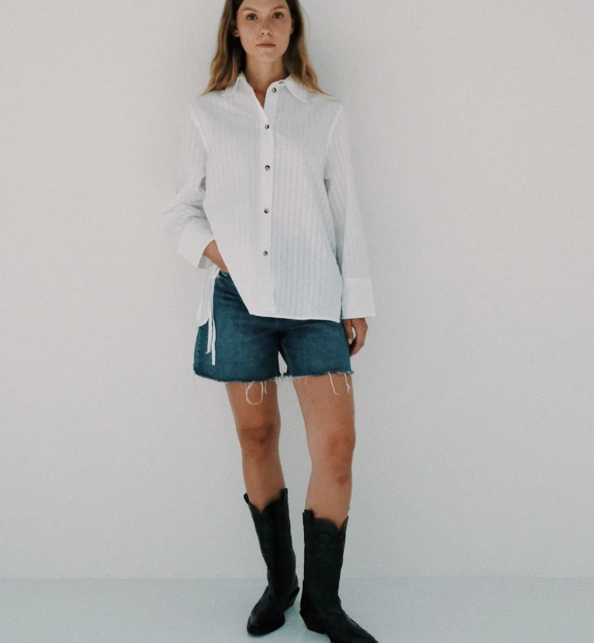 GANNI Tops | Tonal Stripe Oversized Shirt White