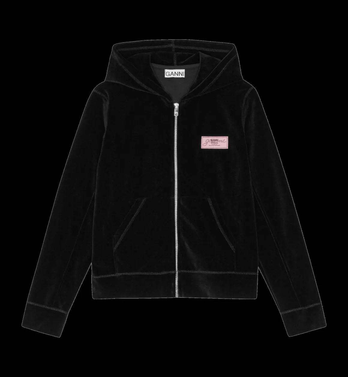 GANNI Tops | Co-Ords | Velour Zip Hoodie Black