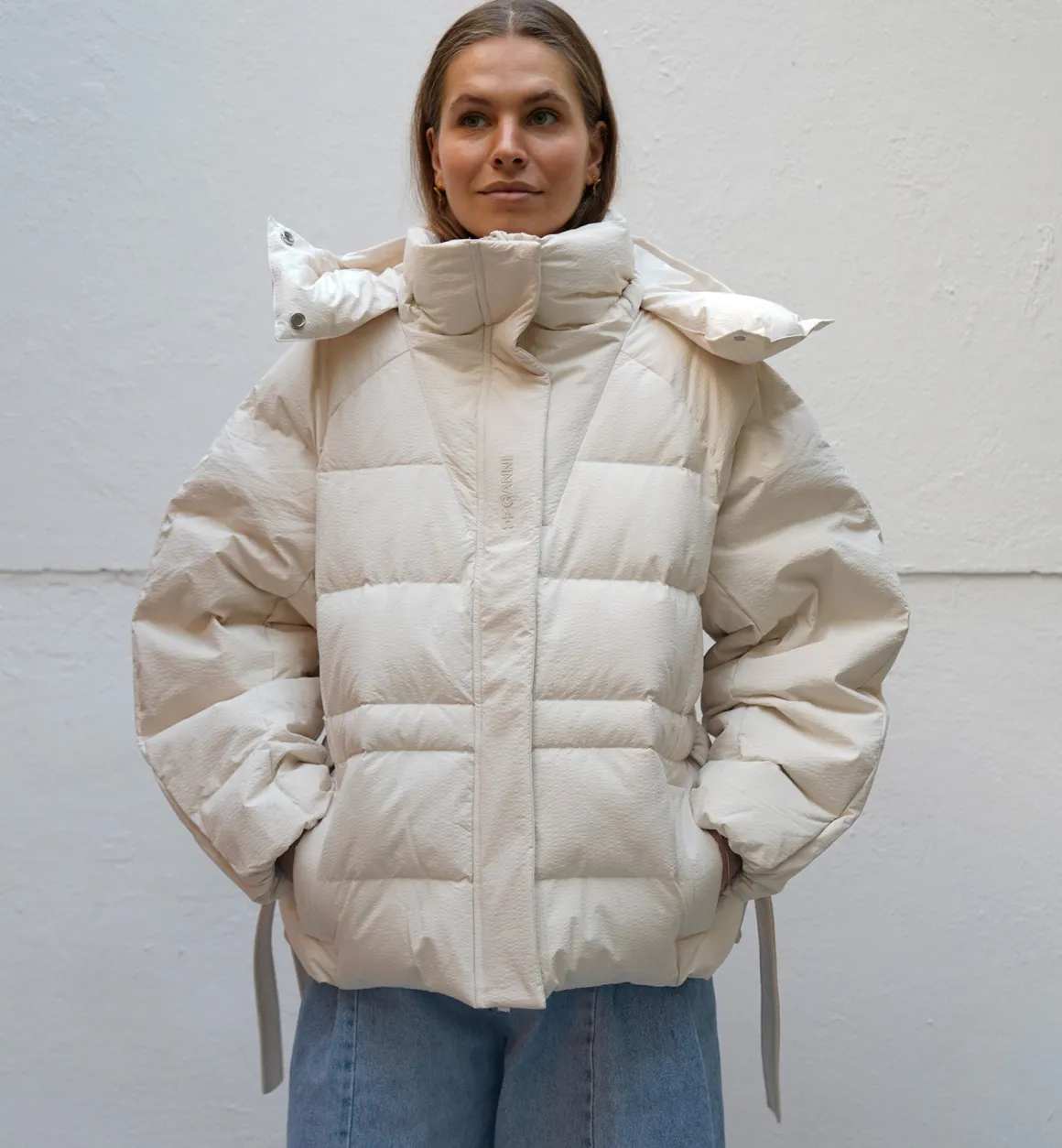 GANNI Jassen | Seersucker Puffer Jacket White