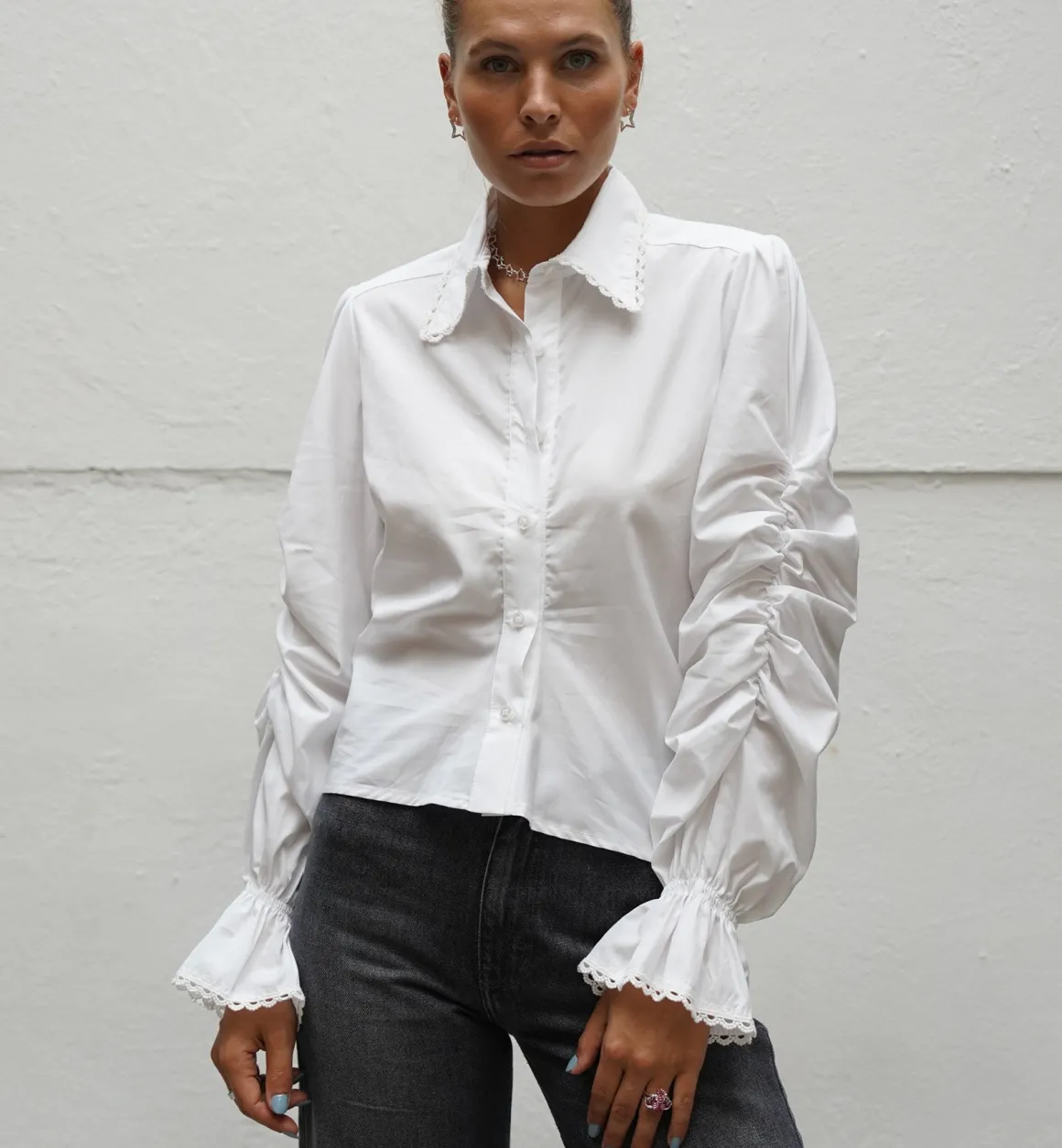 Laagam Tops | Sultana Ruched Shirt White