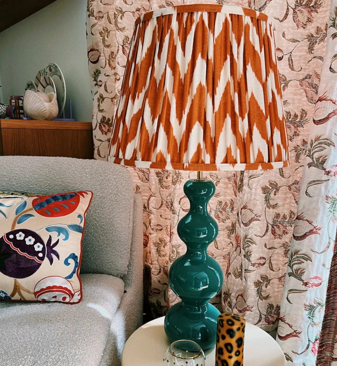 Pooky Lampen | Decoratie | Orange Ikat Linen Lampshade