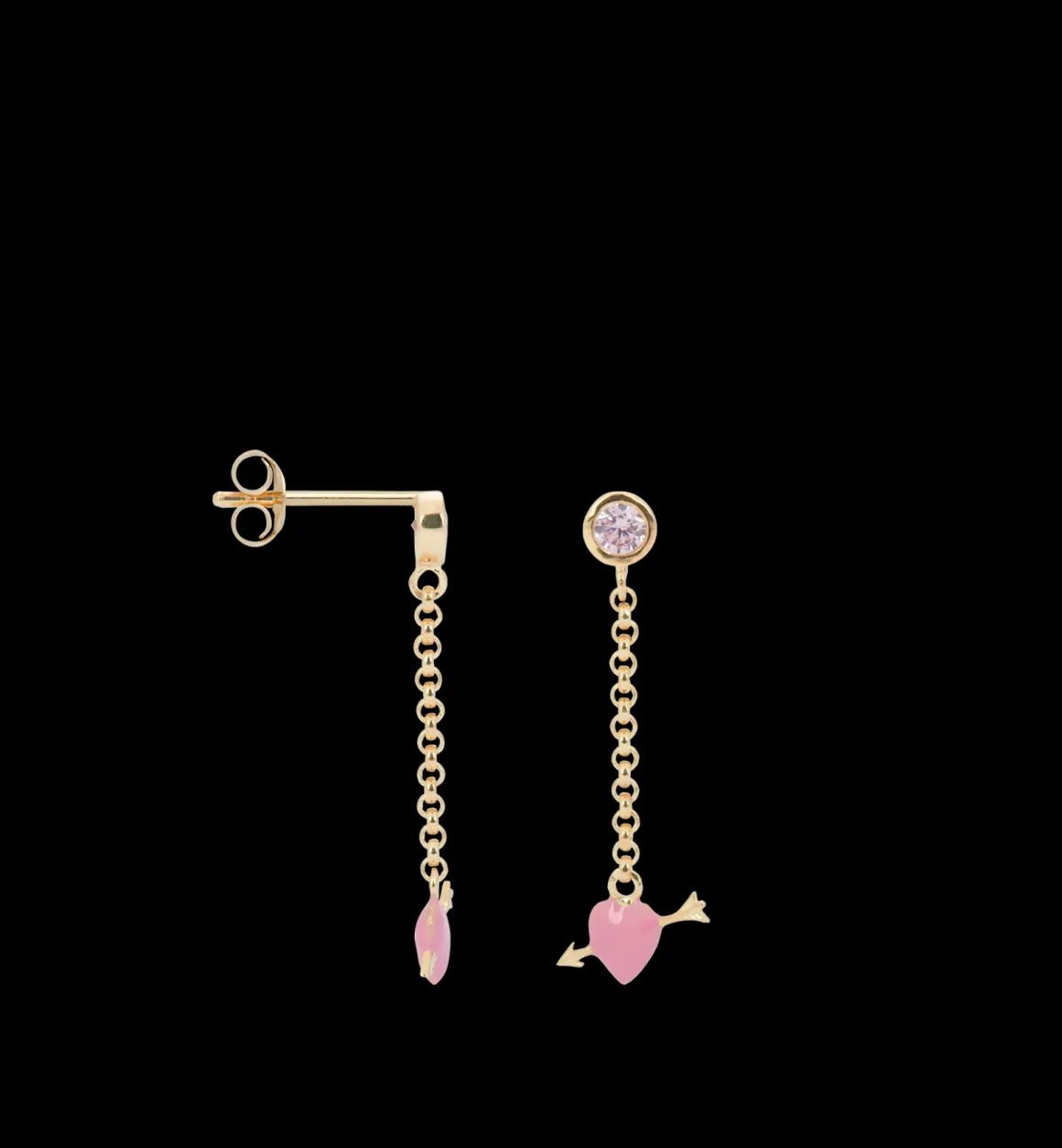 Anna + Nina ​Verguld | Zilver & Verzilverd | Single Cupid Stud Chain Earring