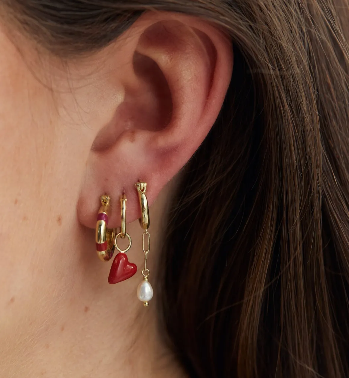 Anna + Nina ​Verguld | Zilver & Verzilverd | Single Heart Beat Ring Earring