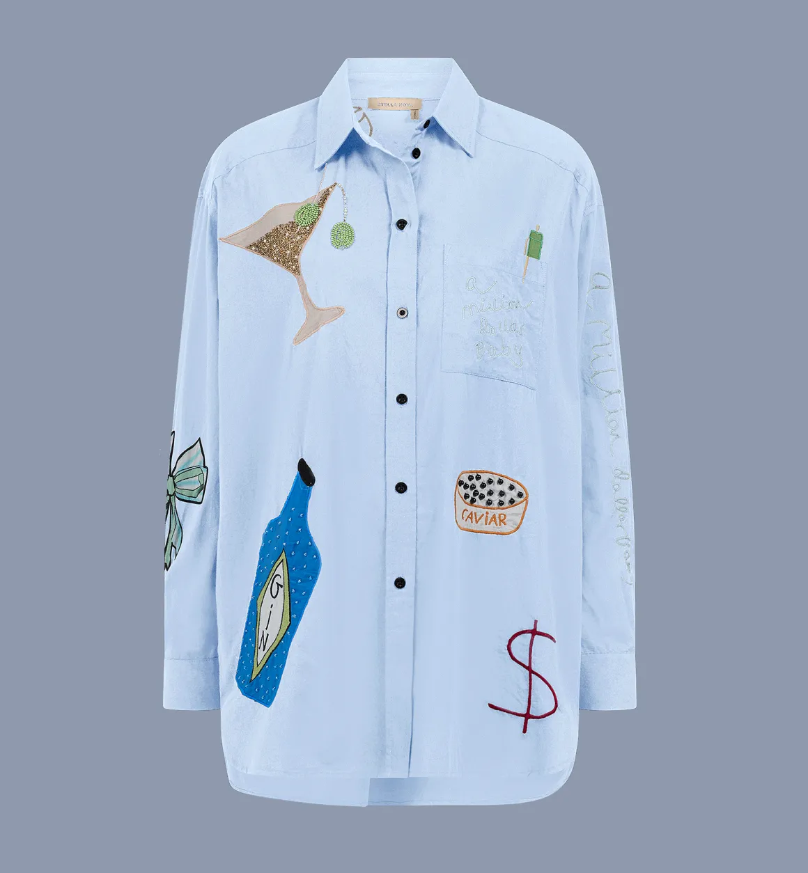 Stella Nova Tops | Dust Bead Embellished Shirt Blue